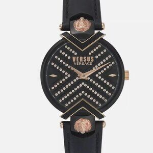 Ladies Versace Black Leather Watch New With Box